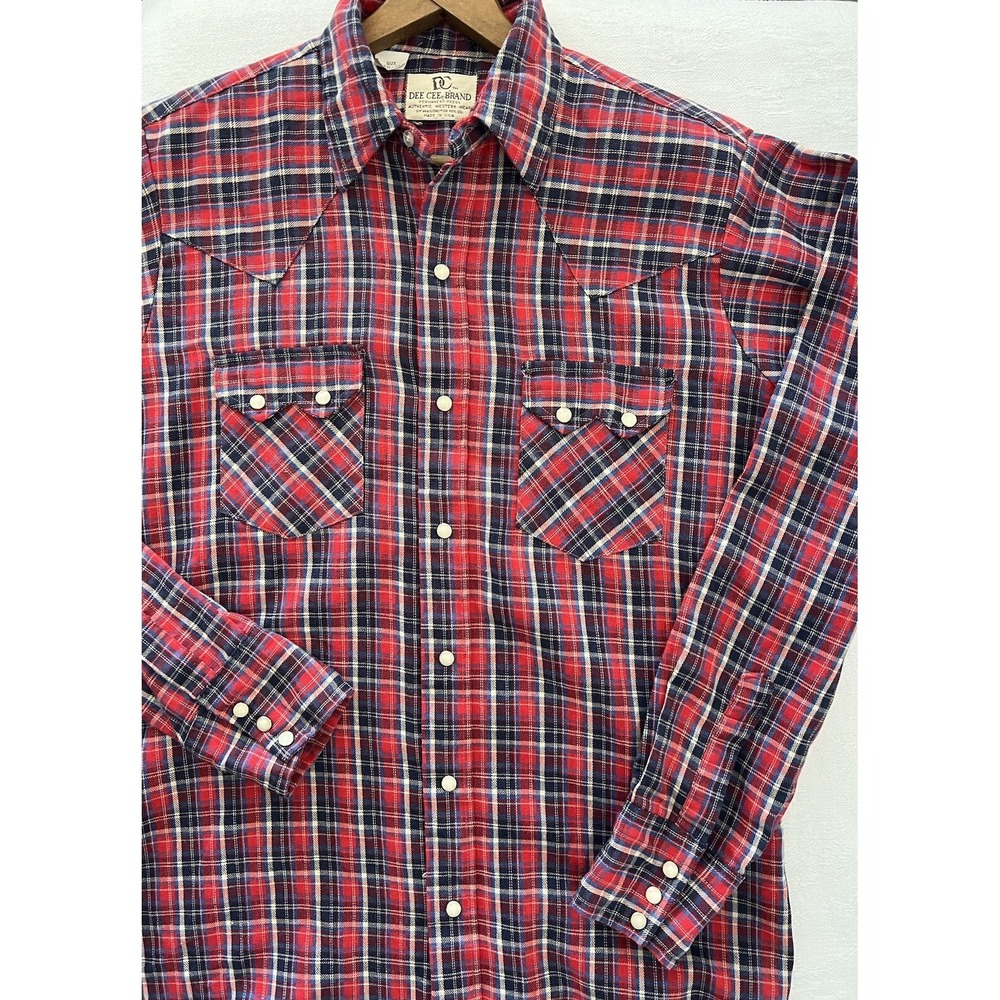 Vintage Dee Cee Shirt Mens Large Red Flannel Western Sawtooth Pearl Snap Rodeo